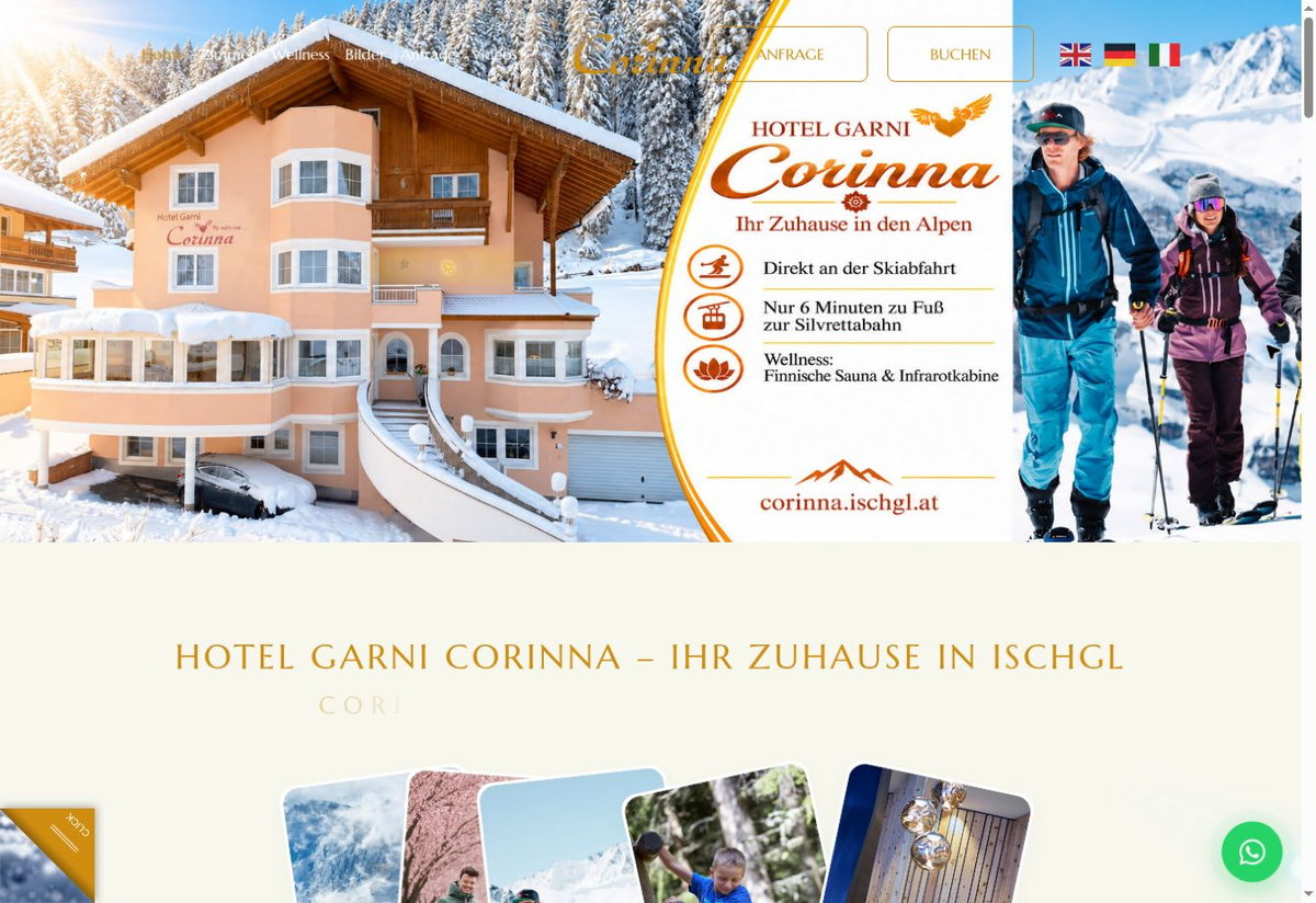 Startseite des Hotel Garni Corinna in Ischgl