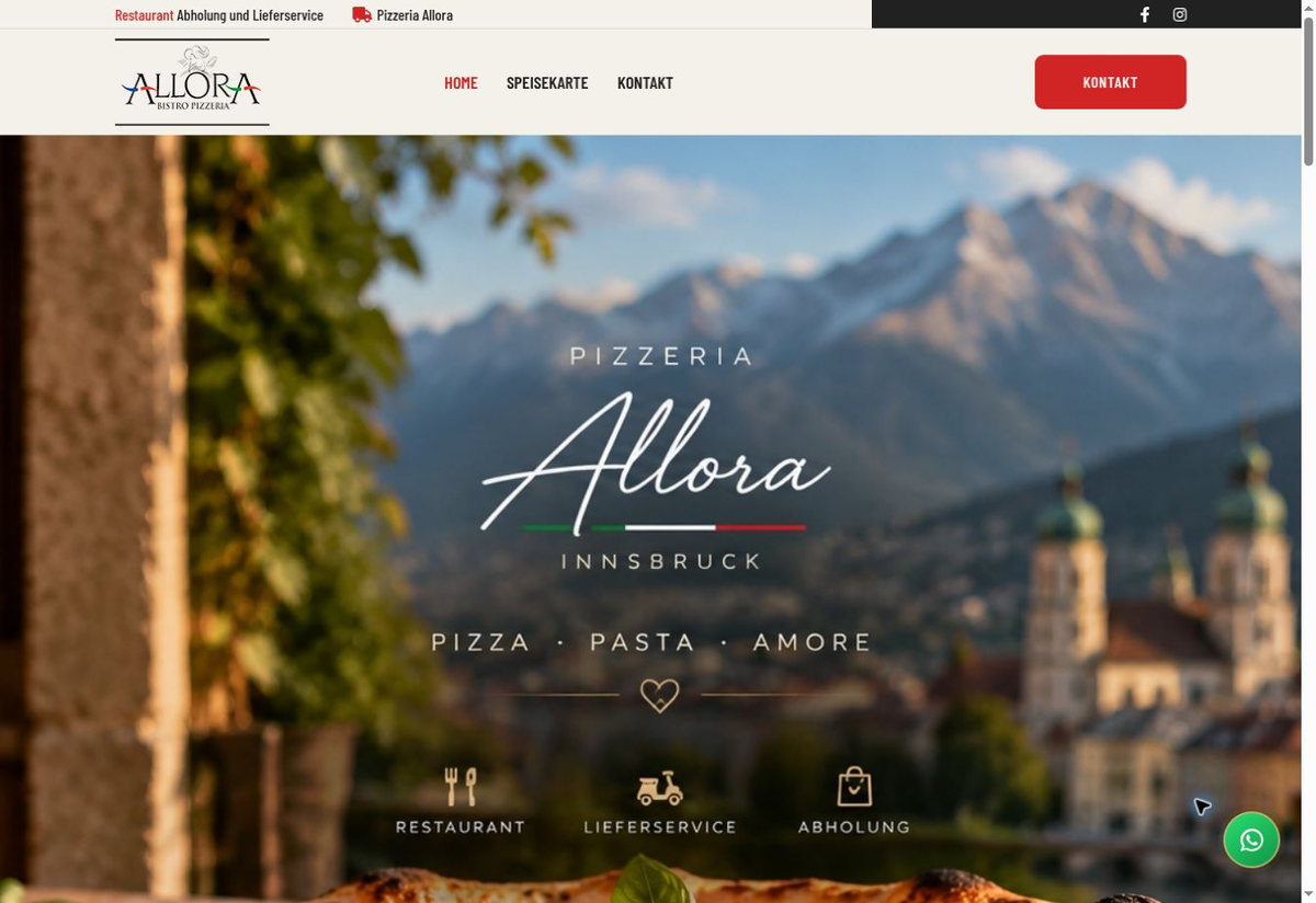 Startseite der Pizzeria Allora in Innsbruck