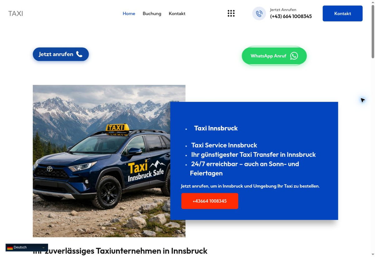 Startseite von Taxi Innsbruck Safe mit Taxi und Tiroler Bergwelt